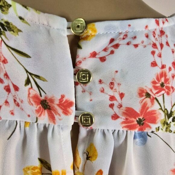 Liz Claiborne Top Floral Short Sleeve Blouse V Neck Spring Career Womens Size L - Picture 4 of 8
